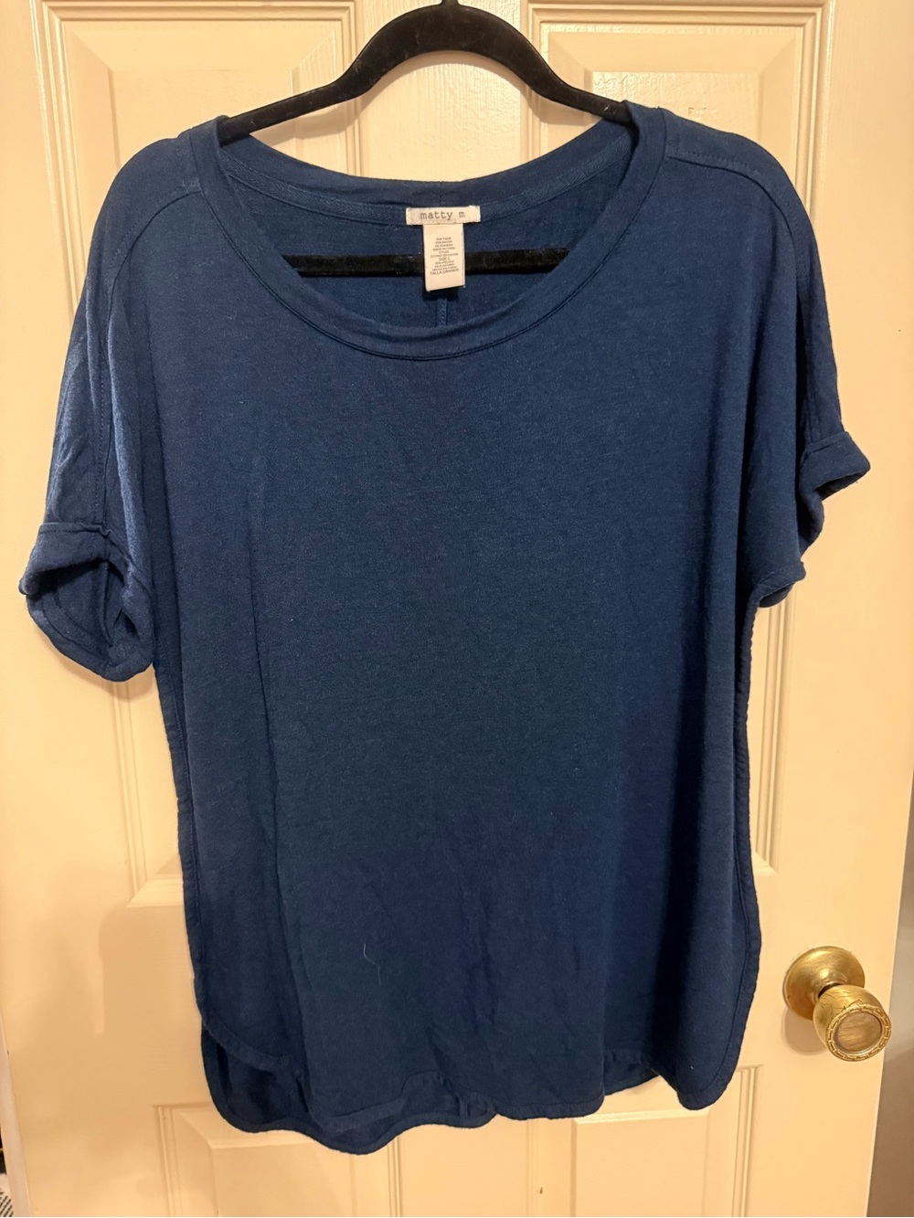 Matty M Navy Blue Relaxed Cuff Sleeve Tunic Tee Size L soft and flowy